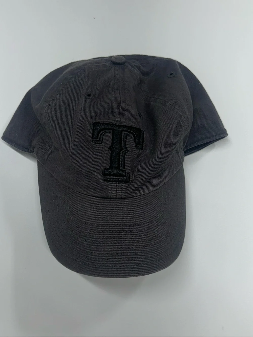 Texas Rangers ’47 Brand Hat Charcoal Black T Logo Adjustable Strapback MLB Cap